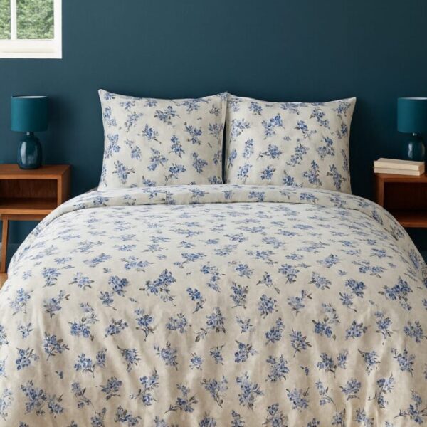 Drap, housse couette flanelle Elégance Bleu