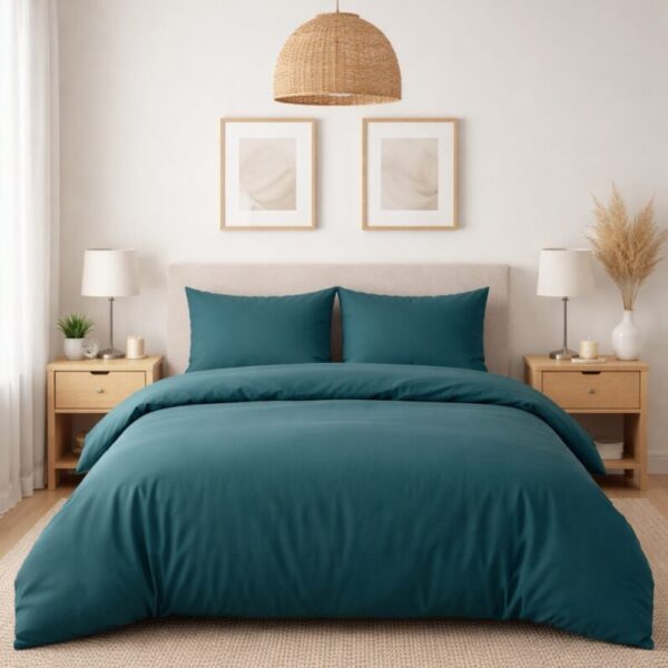 Housse de couette satin de coton Bleu Canard